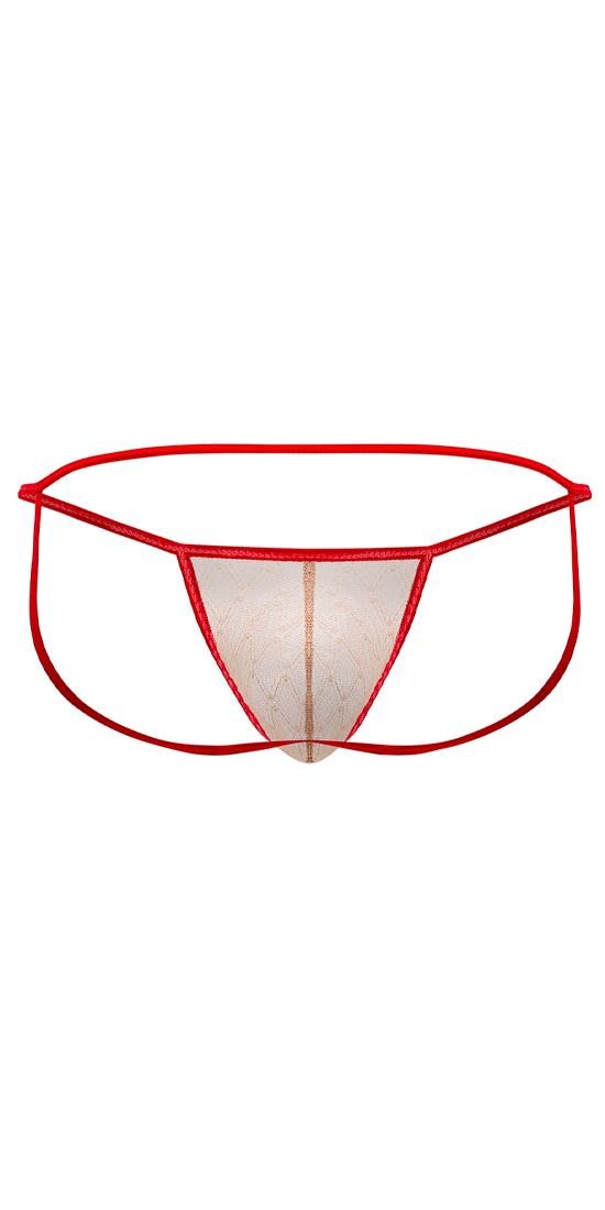 Candyman 99709 Micro Lace Jockstrap Beige-red