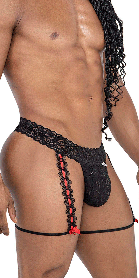 Candyman 99803 Lace Garter Thongs Black