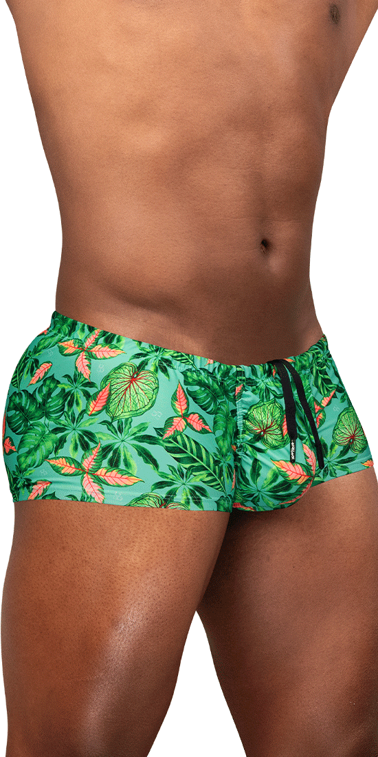 Ergowear Ew1829 Tropical Foliage 4-way Stretch Swim Trunks Aqua-leaves