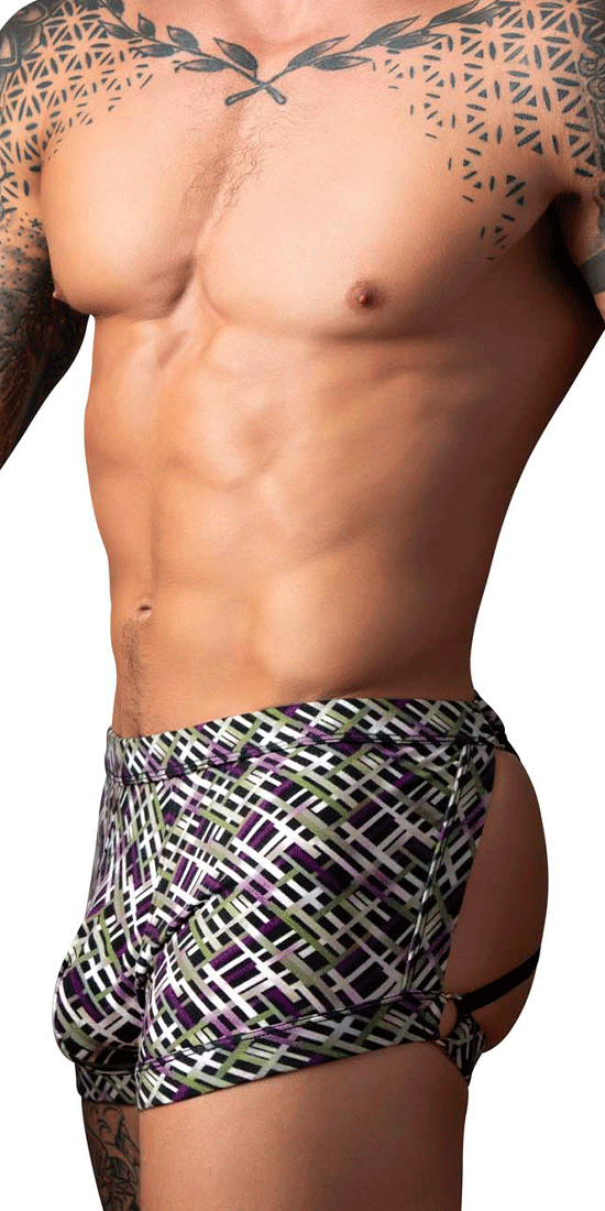 Male Power 148-303 Gridlocked Strappy Back Short Printed