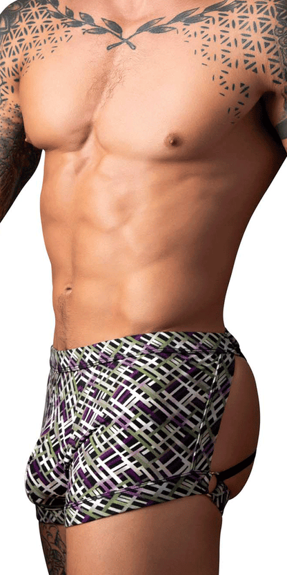Male Power 148-303 Gridlocked Strappy Back Short Printed
