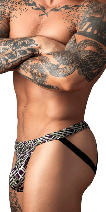 Male Power 351-303 Gridlocked Strappy Ring Jock Printed