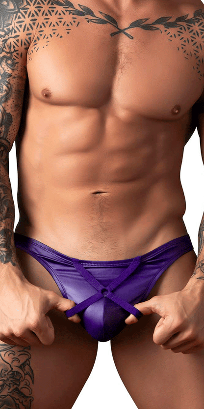 Male Power 447-302 Eggplant Crossover Thong Plum
