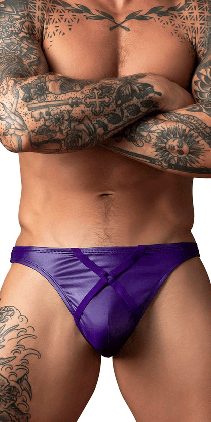 Male Power 447-302 Eggplant Crossover Thong Plum