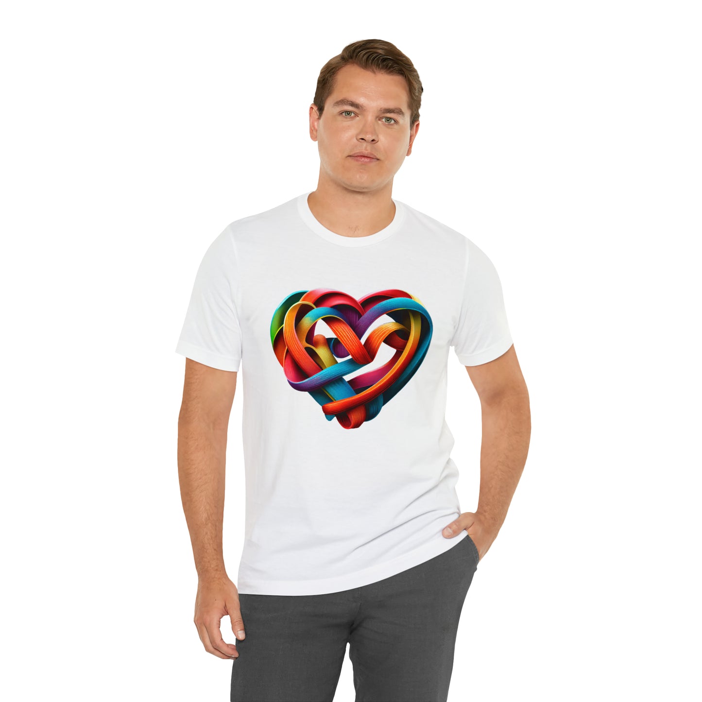 MUS Exclusive Design Rainbow Color Heart Men's Jersey Short Sleeve Tee