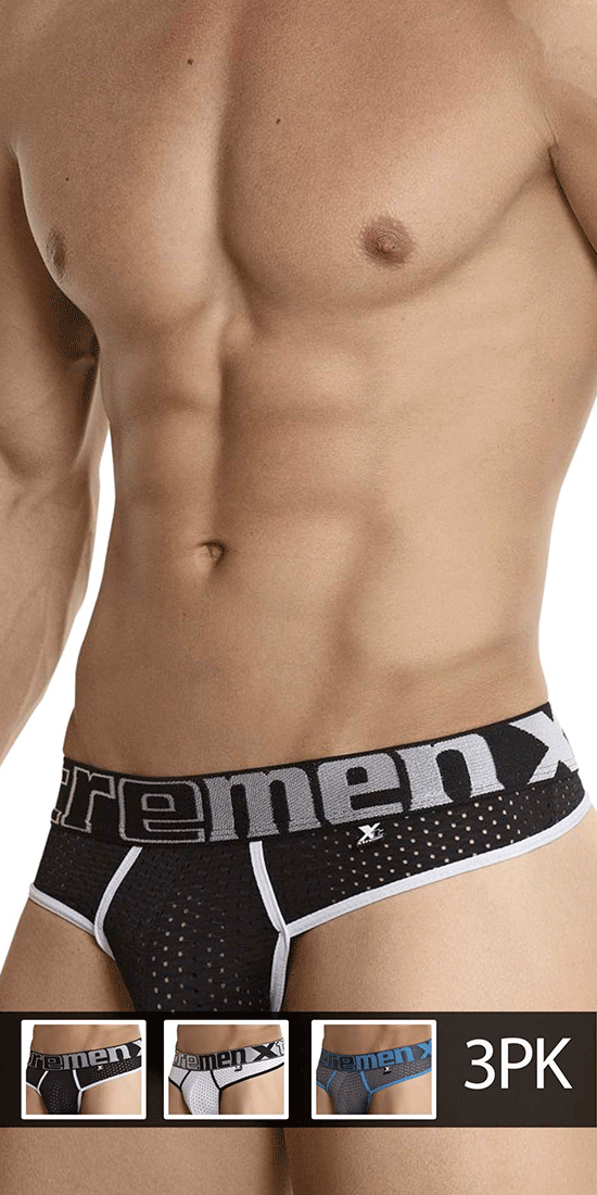 Xtremen 91036-3 3pk Thongs Black-white-gray