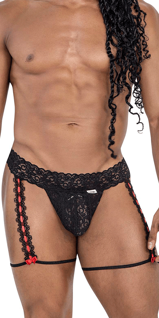 Candyman 99803 Lace Garter Thongs Black