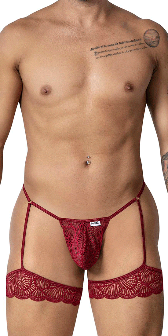 Candyman 99906 Garter Lace Thongs Burgundy
