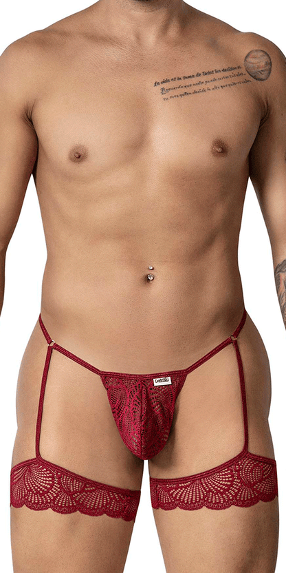 Candyman 99906 Garter Lace Thongs Burgundy