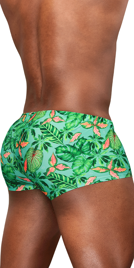 Ergowear Ew1829 Tropical Foliage 4-way Stretch Swim Trunks Aqua-leaves
