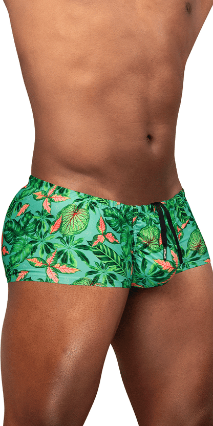 Ergowear Ew1829 Tropical Foliage 4-way Stretch Swim Trunks Aqua-leaves