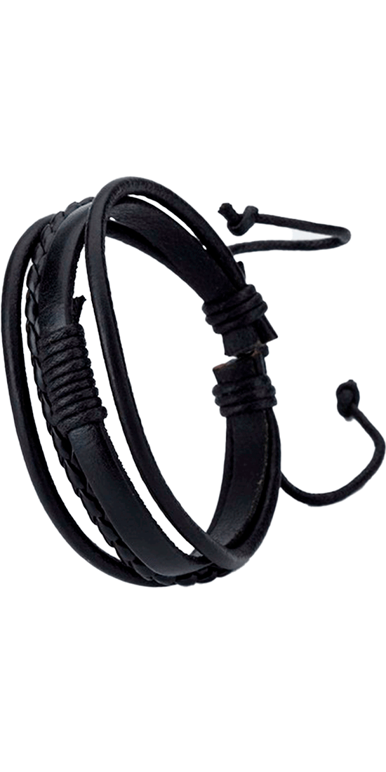 Zylan Men's Bracelet Leather 3 Bands Black 1531