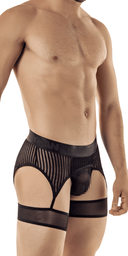 Candyman 99403 Stripes Gaterbelt Thongs Black