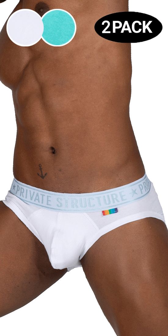Private Structure Eput4385 2pk Mid Waist Mini Briefs White-green –   - Men's Underwear and Swimwear