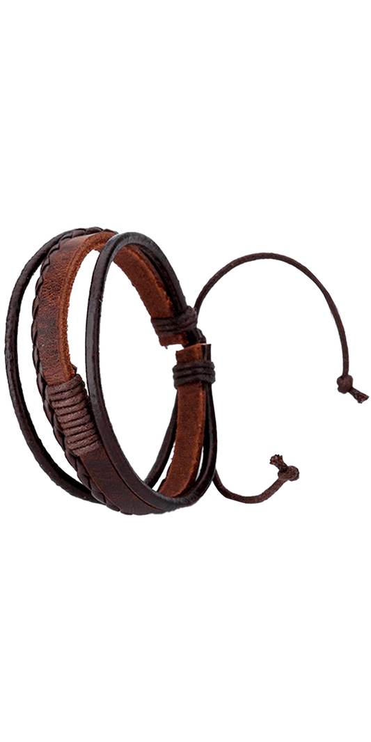 Free Men's Bracelet Leather 3 Bands Brown 1548