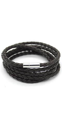 Zylan Men's Bracelet Black Leather Long With Silver Lock 1555