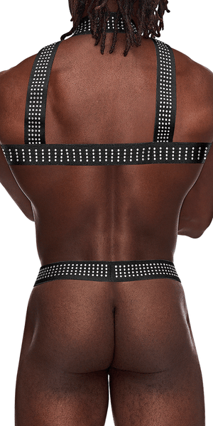 Male Power Pak-892 Elastic Studded Harness With Ring Black