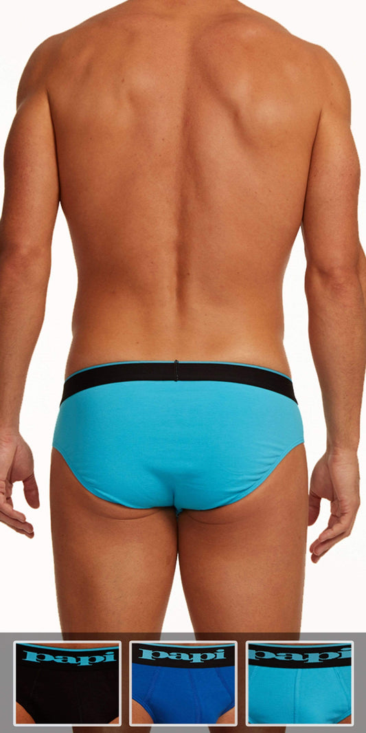 papi mens 3-pack Cotton Stretch thong underwear, Black/Cobalt/Blue, Medium  US